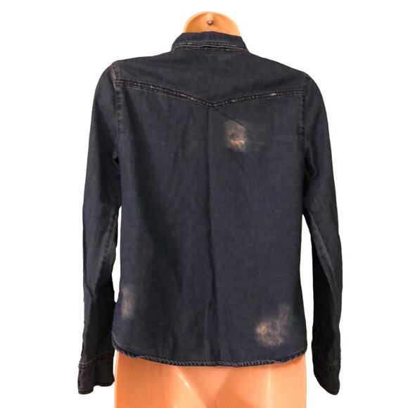 Miley Cyrus & Max Azria Distressed Denim Shirt Juniors Size Medium Snap Front - Picture 3 of 7